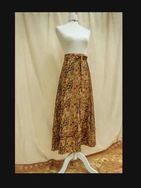 Bohemian Floral Wrap Maxi Skirt in Golden Brown